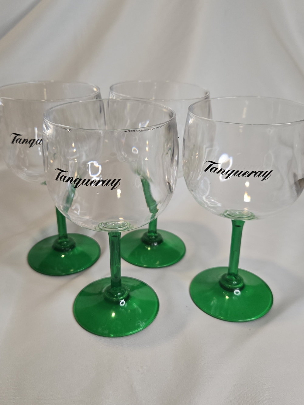 Tanqueray Gin Set of 4 Promotional Plastic Stemmed Glasses Green Clear 6.5"